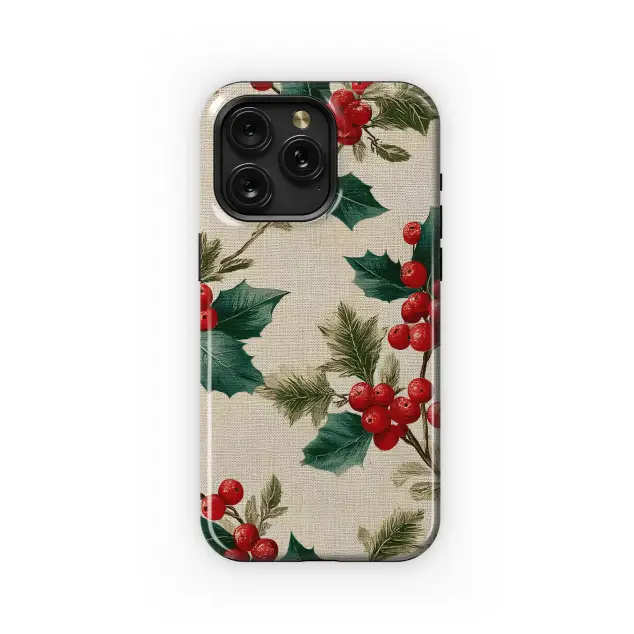 Vintage Holly Berry Christmas Botanical Design Phone Case Cover for iPhone 17 Pro Max 16 15 Plus 14 13 Mini Samsung S25 S24 Pixel 10 9 8791