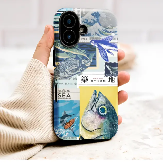 Vintage Japanese Art Sea Life Collage Phone Case Cover for iPhone 17 Pro Max 16 15 Plus 14 13 Mini SE Samsung S25 S24 Google Pixel 10 9 9167