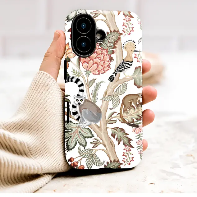 Vintage Jungle Animal Botanical Lemur and Bird Art Phone Case Cover for iPhone 17 Pro Max 16 15 13 Samsung S26 S25 Pixel 9839