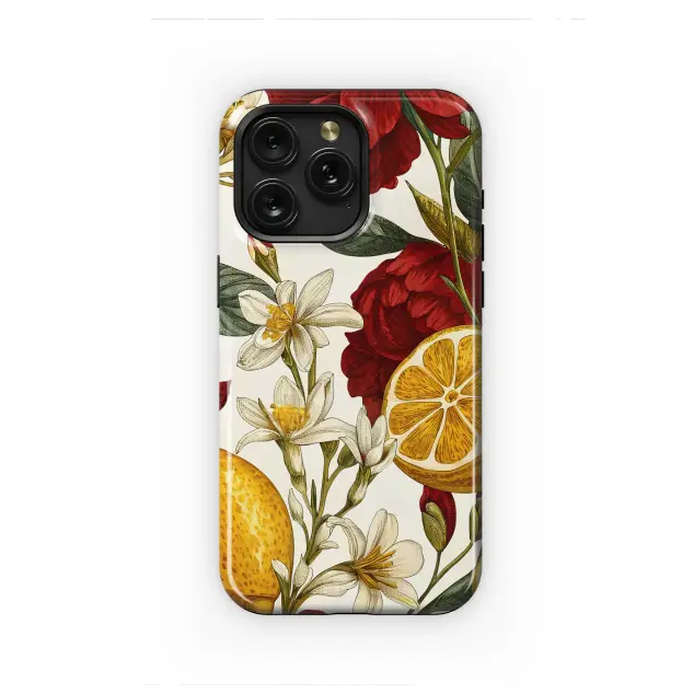 Vintage Peony and Lemon Botanical Illustration Phone Case Cover for iPhone 17 Pro Max 16 15 Plus 14 13 Mini Samsung S25 S24 Pixel 10 9 8411