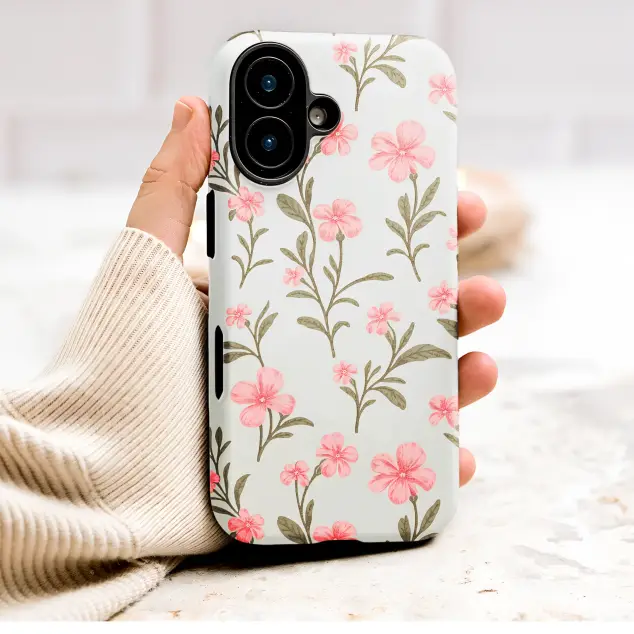 Vintage Pink Flower Botanical Print Design Phone Case Cover for iPhone 17 Pro Max 16 15 Plus 14 13 Mini Samsung S25 S24 Pixel 10 9 9094