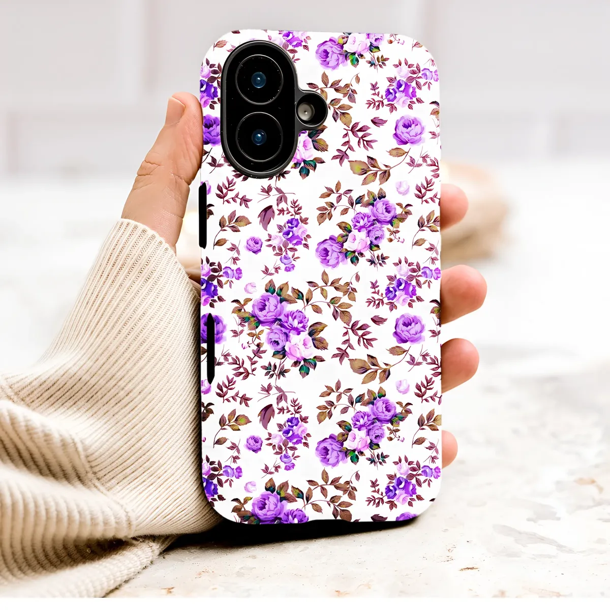 Vintage Purple Rose Floral Botanical Print Phone Case Cover for iPhone 17 Pro Max 16 15 Plus 14 13 Mini Samsung S26 S25 Pixel 10 9 9653 - Image 1