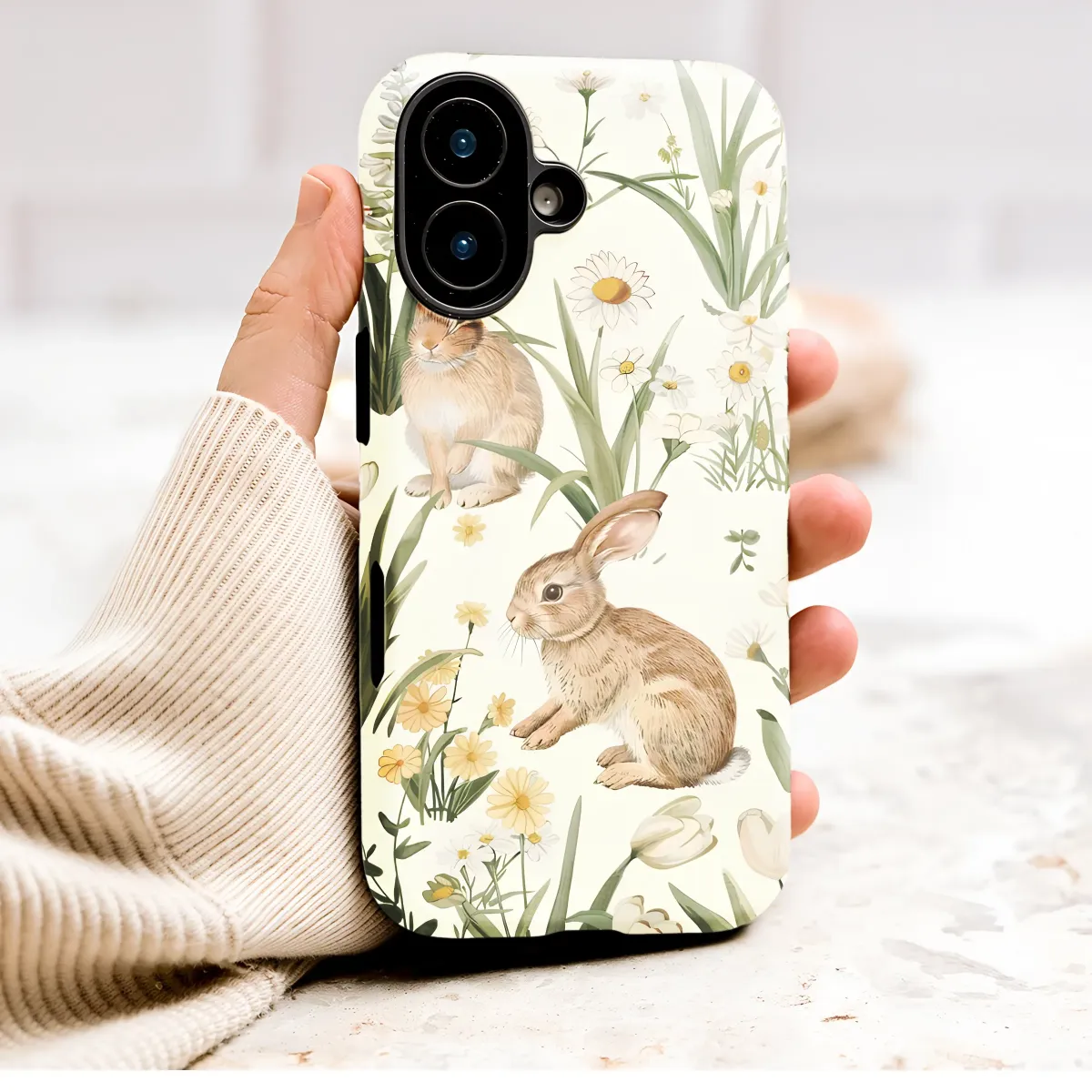 Vintage Rabbit Floral Meadow Illustration Phone Case Cover for iPhone 17 Pro Max 16 15 Plus 14 13 Mini Samsung S26 S25 Pixel 10 9 9676 - Image 1