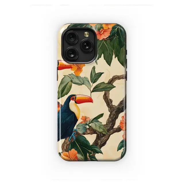 Vintage Toucan and Tropical Floral Illustration Phone Case Cover for iPhone 17 Pro Max 16 15 Plus 14 13 Mini Samsung S25 S24 Pixel 10 9 8863