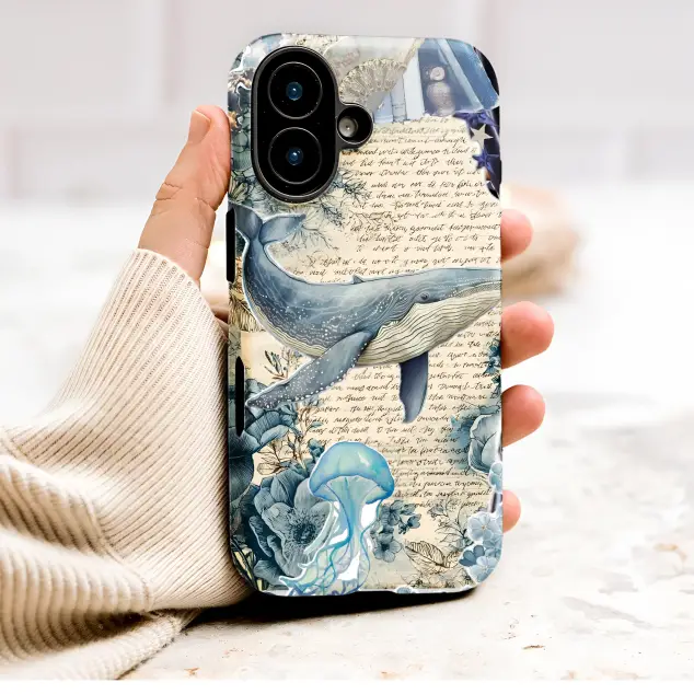 Vintage Whale Collage Dark Academia Art Phone Case Cover for iPhone 17 Pro Max 16 15 Plus 14 13 Mini Samsung S26 S25 Google Pixel 10 9 9602