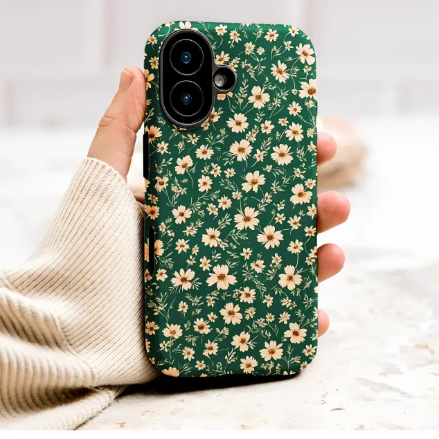 Vintage Wildflower Floral Pattern Dark Green Botanical Phone Case Cover for iPhone 17 Pro Max 16 15 13 Samsung S26 S25 Pixel 9739