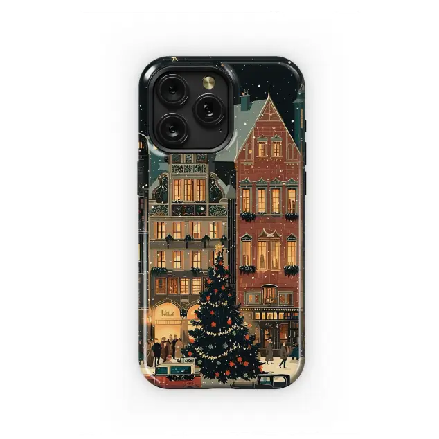 Vintage Winter Village Snowy Christmas Night Scene Phone Case Cover for iPhone 17 Pro Max 16 15 13 Samsung S25 S24 Pixel 8971