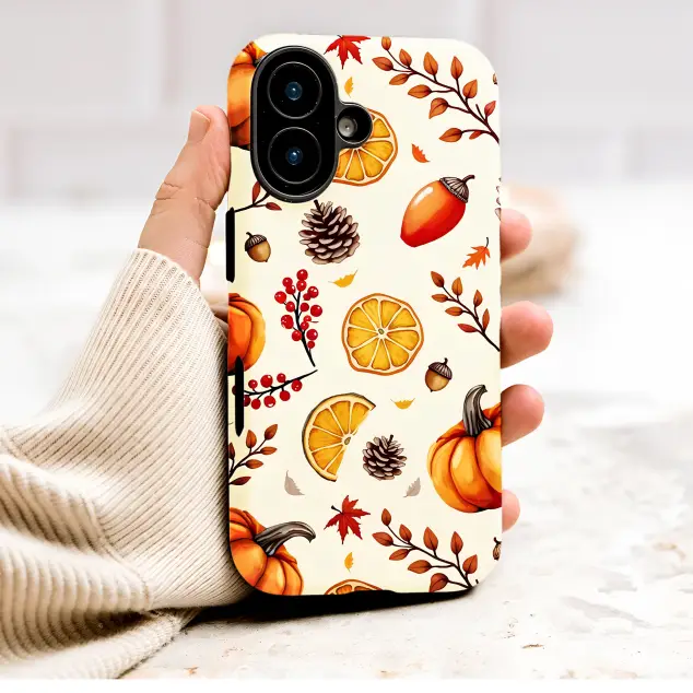 Watercolor Autumn Harvest Pumpkin Citrus Phone Case Cover for iPhone 17 Pro Max 16 15 Plus 14 13 Mini Samsung S25 S24 Google Pixel 10 9 9087