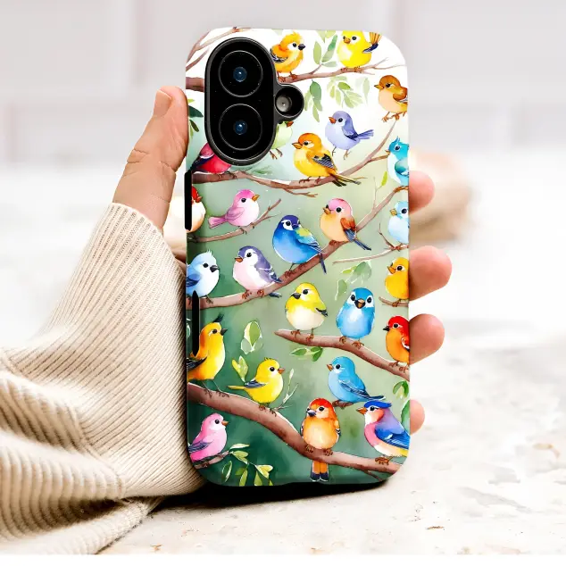 Watercolor Birds on Branch Art Illustration Phone Case Cover for iPhone 17 Pro Max 16 15 Plus 14 13 Mini Samsung S26 S25 Pixel 10 9 9648