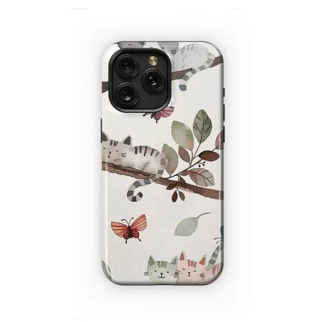 Watercolor Cats on Branch Whimsical Kitten Illustration Phone Case Cover for iPhone 17 Pro Max 16 15 13 Samsung S25 S24 Pixel 8725