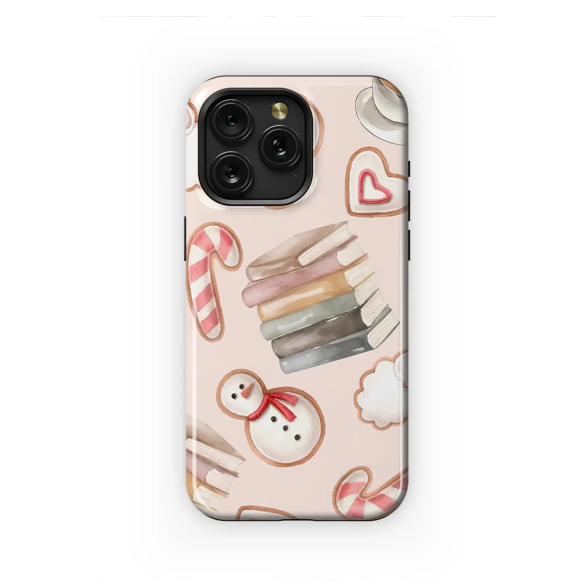 Watercolor Christmas Books and Coffee Pattern Phone Case Cover for iPhone 17 Pro Max 16 15 Plus 14 13 Mini Samsung S25 S24 Pixel 10 9 8617 - Image 1