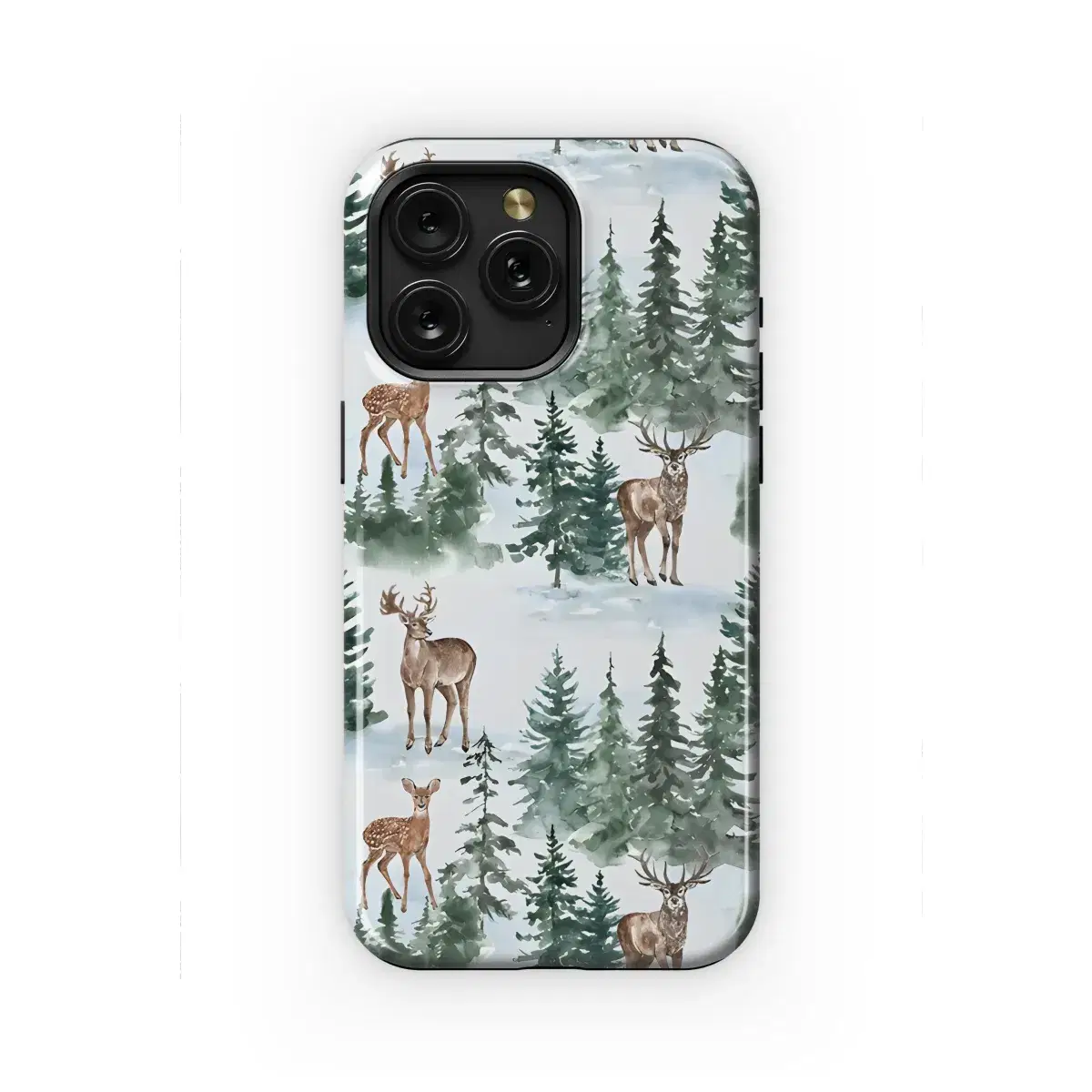 Watercolor Christmas Forest Deer Seamless Pattern Phone Case iPhone Samsung Cover Pixel 2127 - Image 1