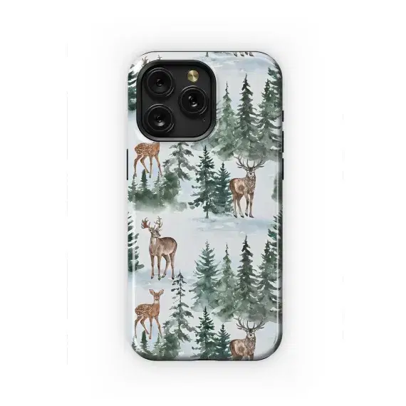 Watercolor Christmas Forest Deer Seamless Pattern Phone Case iPhone Samsung Cover Pixel 2127 - Image 1