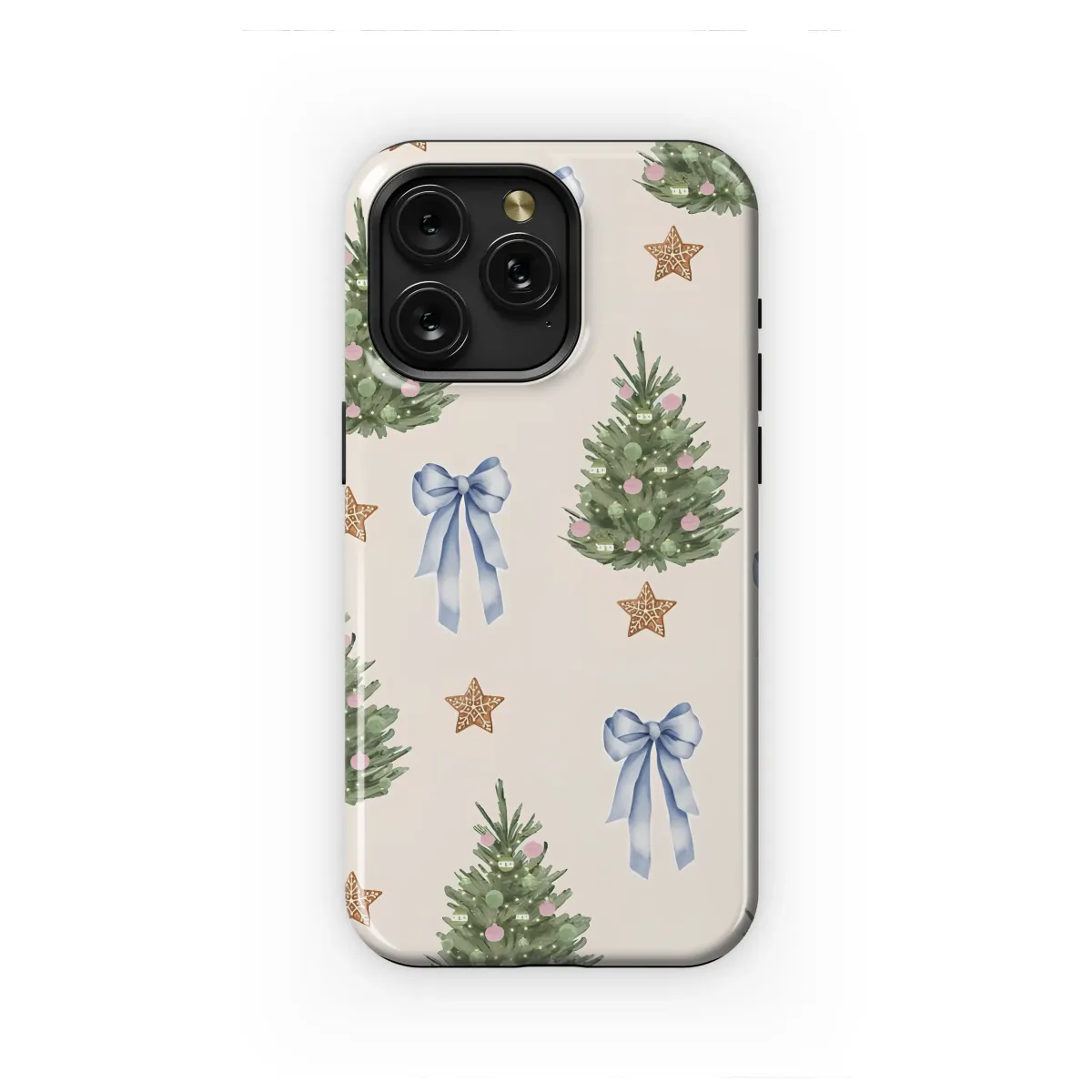 Watercolor Christmas Tree Blue Bow Holiday Design Phone Case Cover for iPhone 17 Pro Max 16 15 13 Samsung S25 S24 Pixel 8546 - Image 1