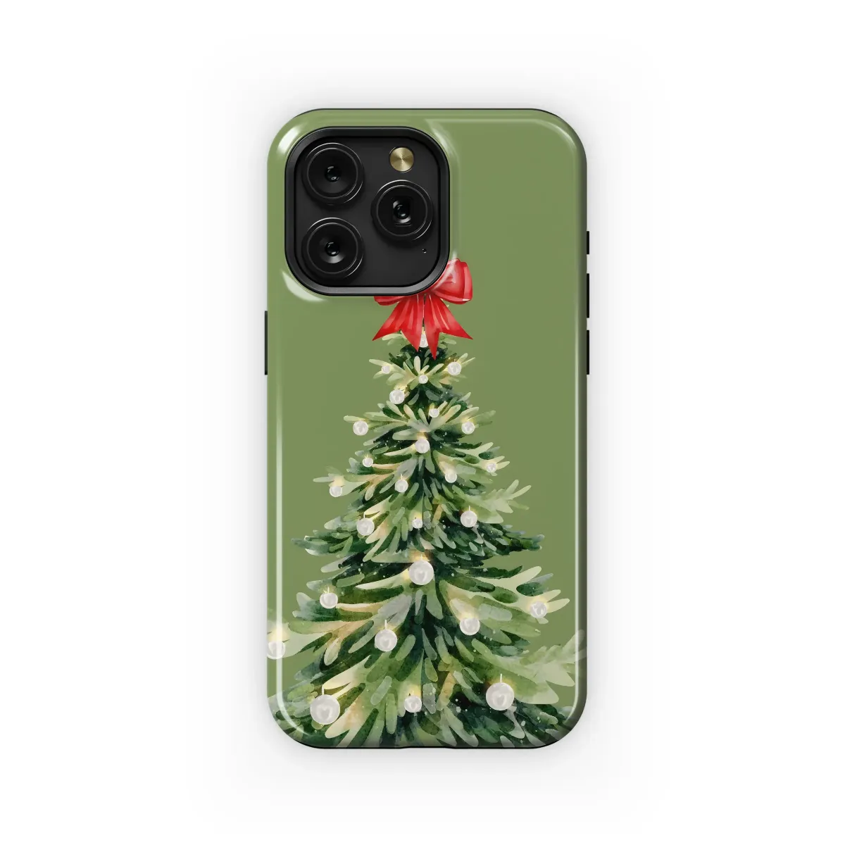 Watercolor Christmas Tree with Red Bow Festive Holiday Art Phone Case Cover for iPhone 17 Pro Max 16 15 13 Samsung S25 S24 Pixel 8500 - Image 1
