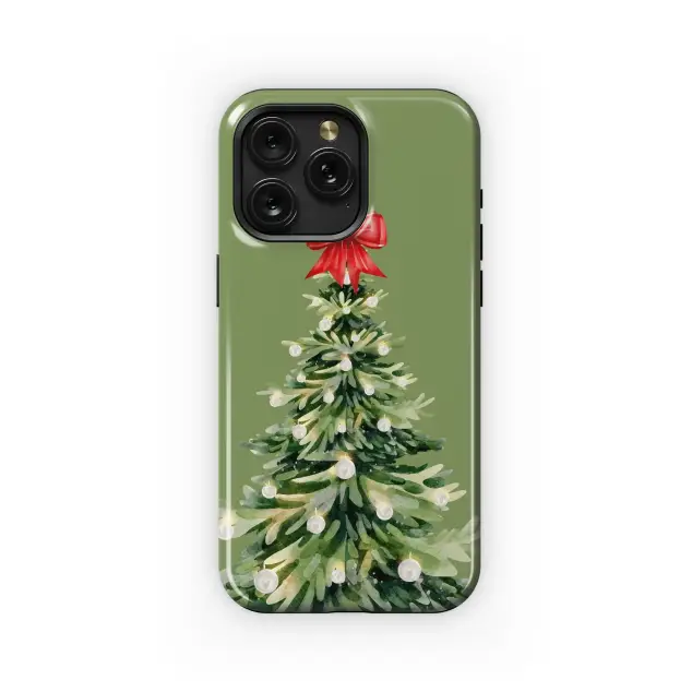 Watercolor Christmas Tree with Red Bow Festive Holiday Art Phone Case Cover for iPhone 17 Pro Max 16 15 13 Samsung S25 S24 Pixel 8500