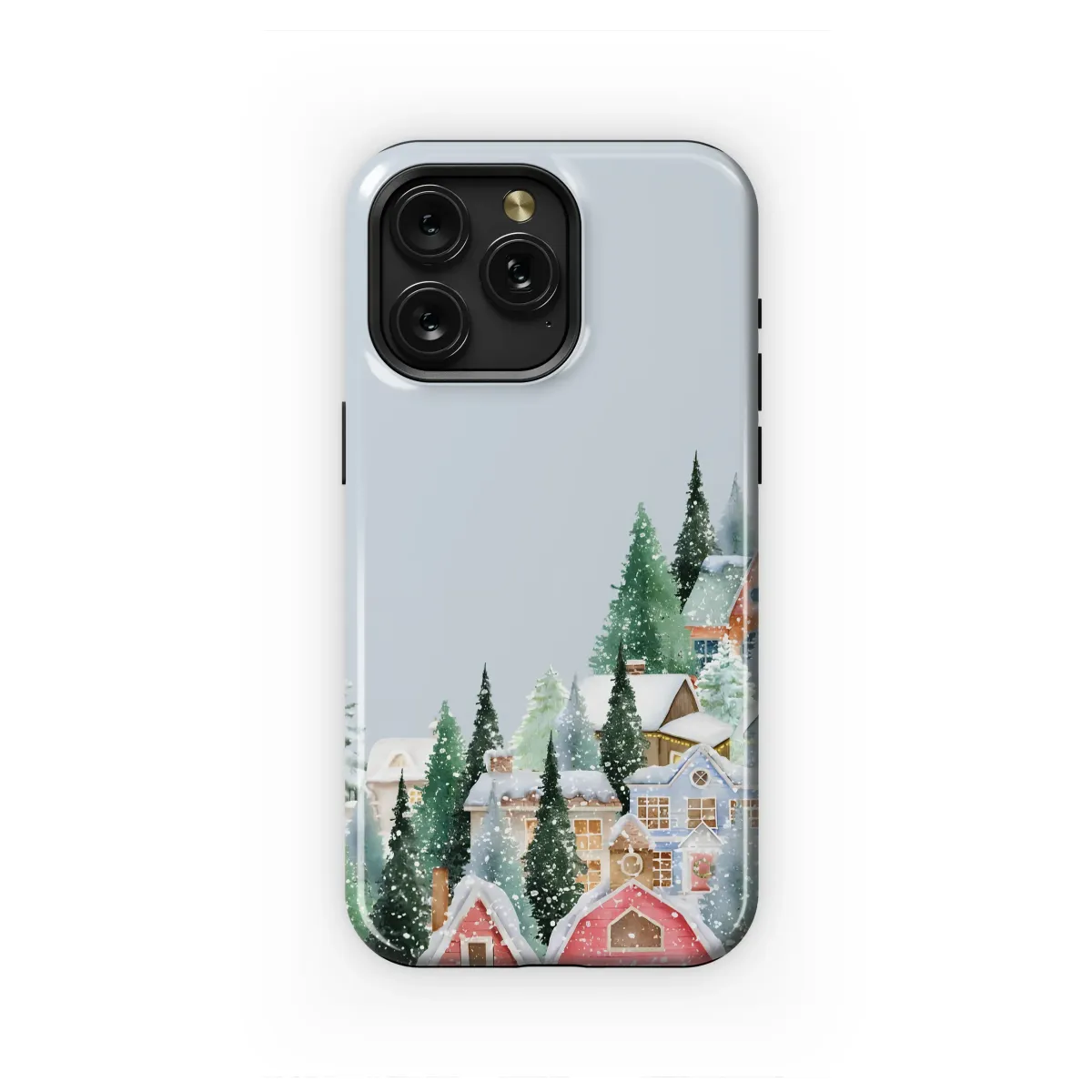 Watercolor Christmas Village Snowy Holiday Illustration Phone Case Cover for iPhone 17 Pro Max 16 15 13 Samsung S25 S24 Pixel 8841 - Image 1