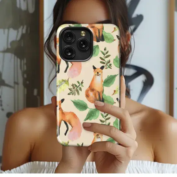 Watercolor Forest Animals Leaves Phone Case iPhone Samsung Cover Pixel 3444 - Image 1