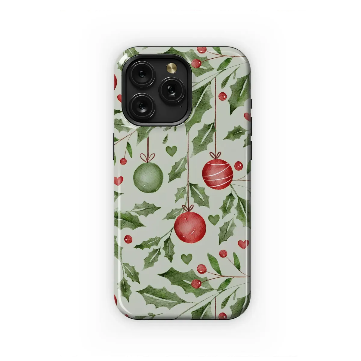 Watercolor Holly Ornaments Holiday Pattern Phone Case Cover for iPhone 17 Pro Max 16 15 Plus 14 13 Mini Samsung S25 S24 Pixel 10 9 8690 - Image 1