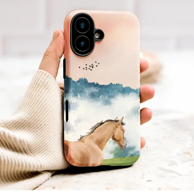 Watercolor Horse Mountain Landscape Equestrian Art Design Phone Case Cover for iPhone 17 Pro Max 16 15 13 Samsung S26 S25 Pixel 9627