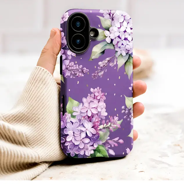 Watercolor Lilac Floral Art with Gold Accents Phone Case Cover for iPhone 17 Pro Max 16 15 Plus 14 13 Mini Samsung S26 S25 Pixel 10 9 9827