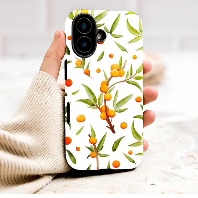 Watercolor Orange Berry Botanical Print Phone Case Cover for iPhone 17 Pro Max 16 15 Plus 14 13 Mini Samsung S25 S24 Google Pixel 10 9 9232