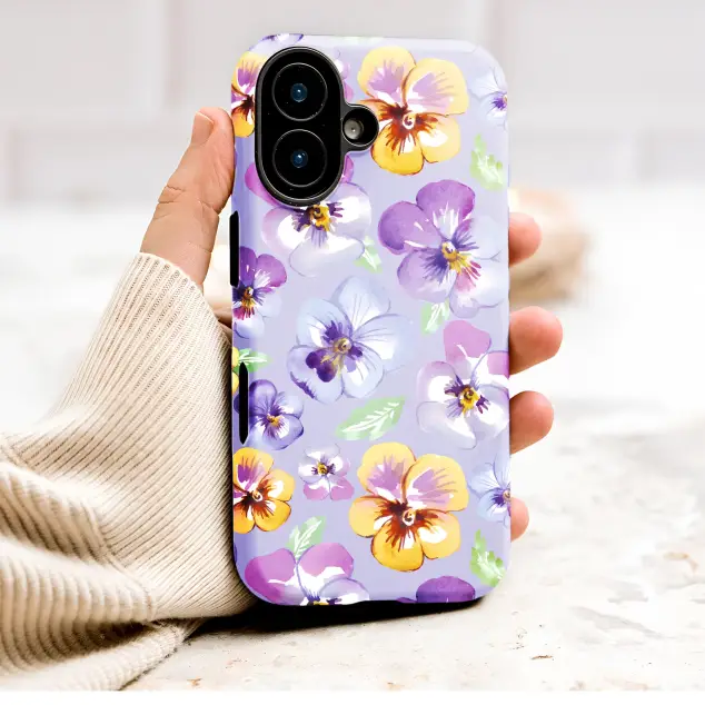Watercolor Pansy Floral Garden Illustration Phone Case Cover for iPhone 17 Pro Max 16 15 Plus 14 13 Mini Samsung S26 S25 Pixel 10 9 9825