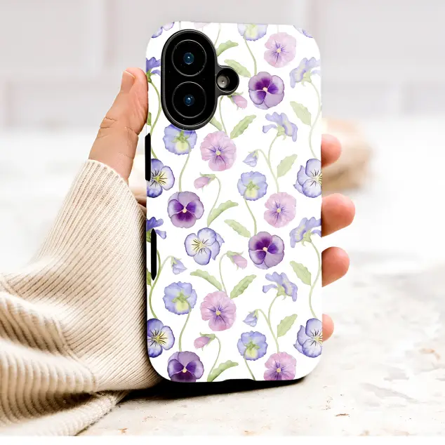 Watercolor Pansy Floral Garden Pattern Phone Case Cover for iPhone 17 Pro Max 16 15 Plus 14 13 Mini Samsung S26 S25 Google Pixel 10 9 10050