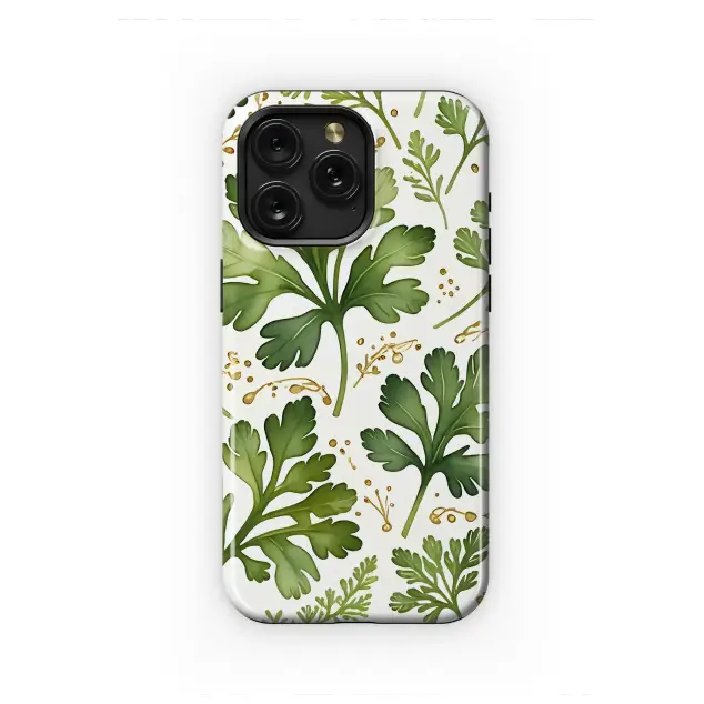Watercolor Parsley with Gold Accent Botanical Garden Art Phone Case Cover for iPhone 17 Pro Max 16 15 13 Samsung S25 S24 Pixel 8948
