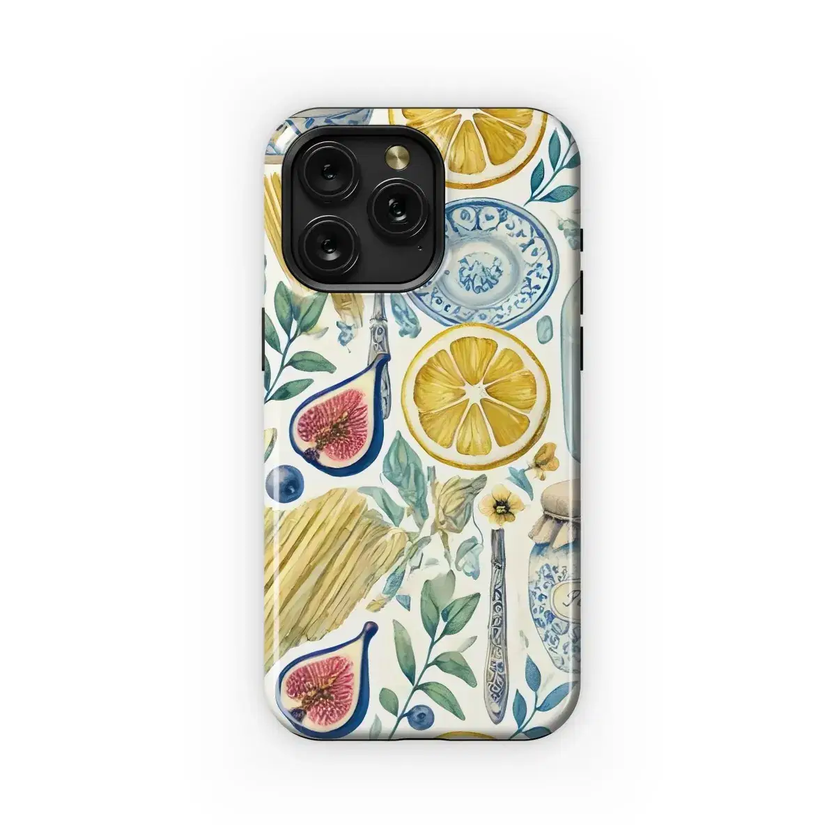 Watercolor Pattern Italian Lemons Figs Phone Case iPhone Samsung Cover Pixel 5329 - Image 1