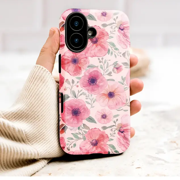 Watercolor Pink Poppy Floral Botanical Design Phone Case Cover for iPhone 17 Pro Max 16 15 Plus 14 13 Mini Samsung S26 S25 Pixel 10 9 10038