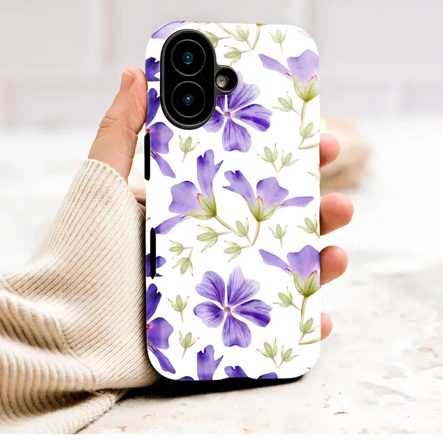Watercolor Purple Geranium Floral Botanical Print Phone Case Cover for iPhone 17 Pro Max 16 15 13 Samsung S26 S25 Pixel 9826