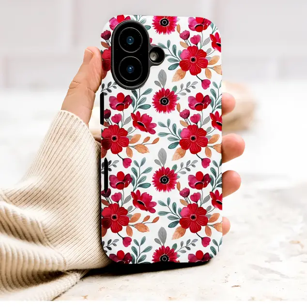 Watercolor Red Floral Botanical Garden Art Phone Case Cover for iPhone 17 Pro Max 16 15 Plus 14 13 Mini Samsung S26 S25 Pixel 10 9 9855