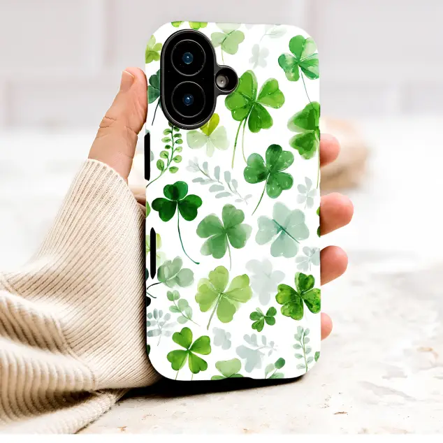 Watercolor Shamrock Pattern Green Clover Lucky Charm Art Phone Case Cover for iPhone 17 Pro Max 16 15 13 Samsung S26 S25 Pixel 9845
