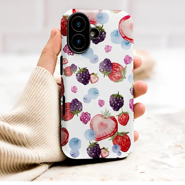 Watercolor Summer Berries Strawberry Heart Design Phone Case Cover for iPhone 17 Pro Max 16 15 13 Samsung S26 S25 Pixel 9567