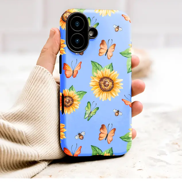 Watercolor Sunflower Butterfly Botanical Art Design Phone Case Cover for iPhone 17 Pro Max 16 15 13 Samsung S25 S24 Pixel 9073