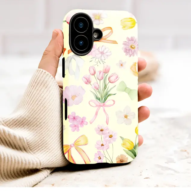 Watercolor Tulip Garden Floral with Bows Phone Case Cover for iPhone 17 Pro Max 16 15 Plus 14 13 Mini Samsung S26 S25 Google Pixel 10 9 9457