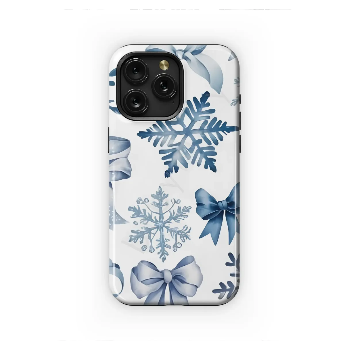 Watercolor Winter Snowflake and Blue Bows Pattern Phone Case Cover for iPhone 17 Pro Max 16 15 13 Samsung S25 S24 Pixel 8681 - Image 1