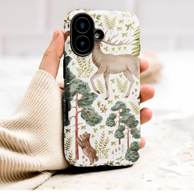 Watercolor Woodland Animals Forest Pattern Phone Case Cover for iPhone 17 Pro Max 16 15 Plus 14 13 Mini Samsung S26 S25 Pixel 10 9 10022