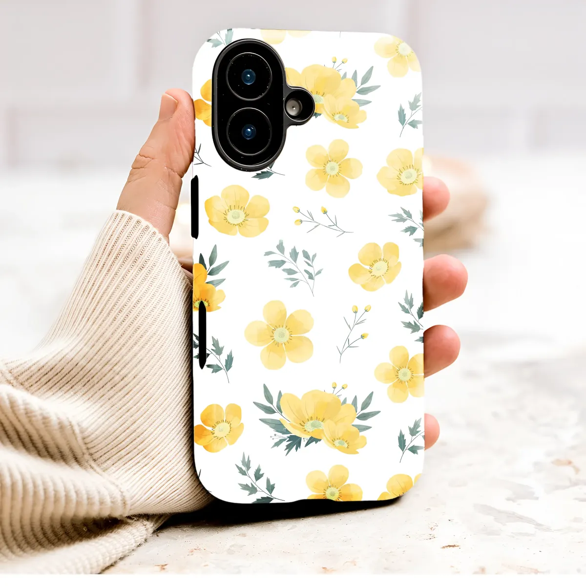 Watercolor Yellow Floral Botanical Print Phone Case Cover for iPhone 17 Pro Max 16 15 Plus 14 13 Mini Samsung S25 S24 Google Pixel 10 9 9158 - Image 1
