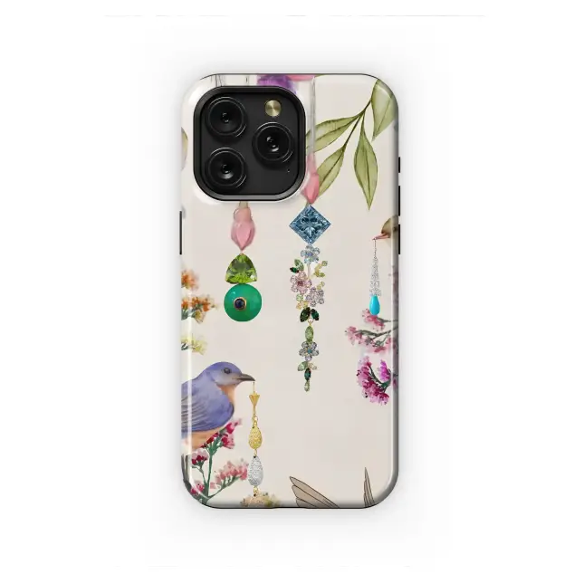 Whimsical Bird and Floral Jewel Collage Art Phone Case Cover for iPhone 17 Pro Max 16 15 Plus 14 13 Mini Samsung S25 S24 Pixel 10 9 8801