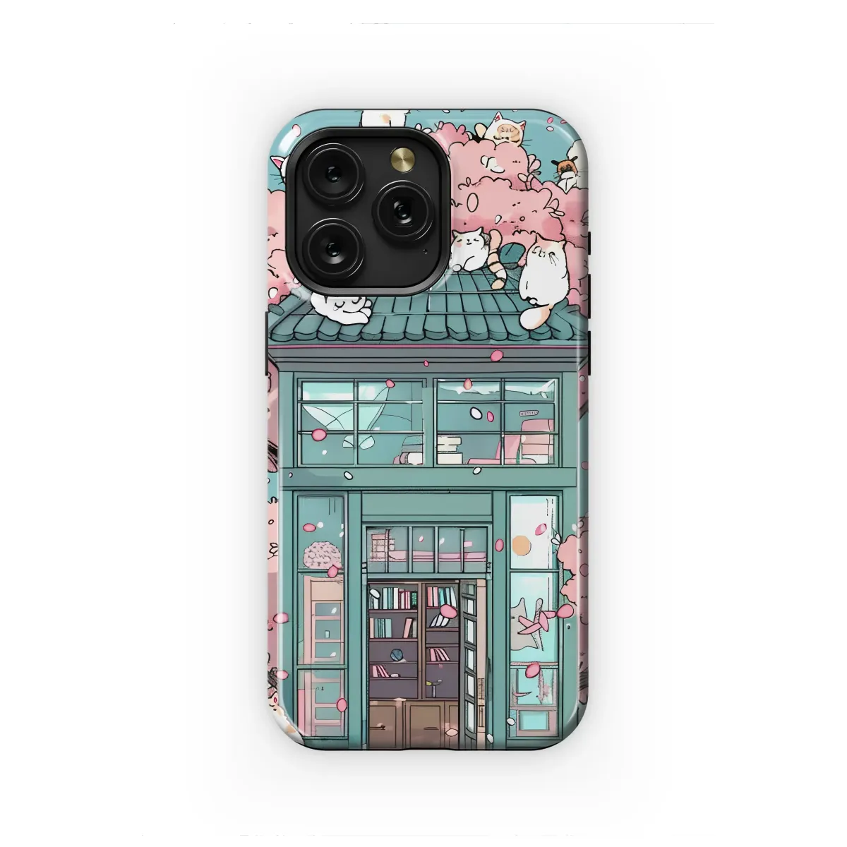 Whimsical Cats & Sakura Bookstore Phone Case iPhone Samsung Cover Pixel 7886 - Image 1