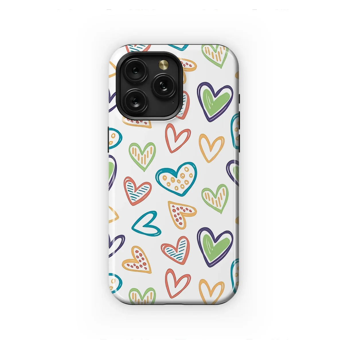 Whimsical Doodle Hearts Love Pattern Phone Case iPhone Samsung Cover Pixel 7077 - Image 1