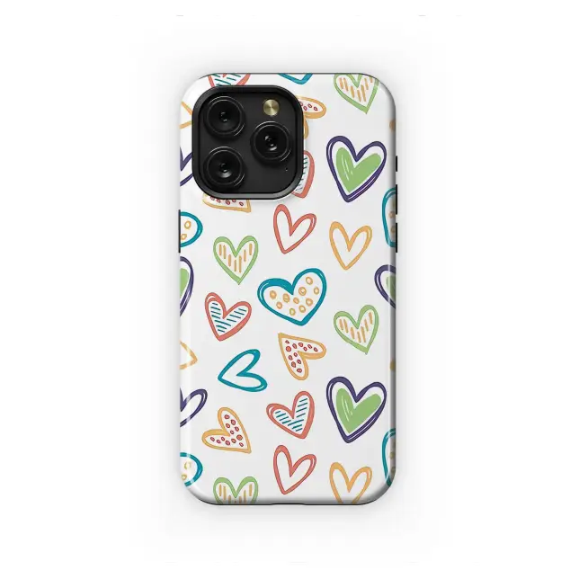 Whimsical Doodle Hearts Love Pattern Phone Case iPhone Samsung Cover Pixel 7077