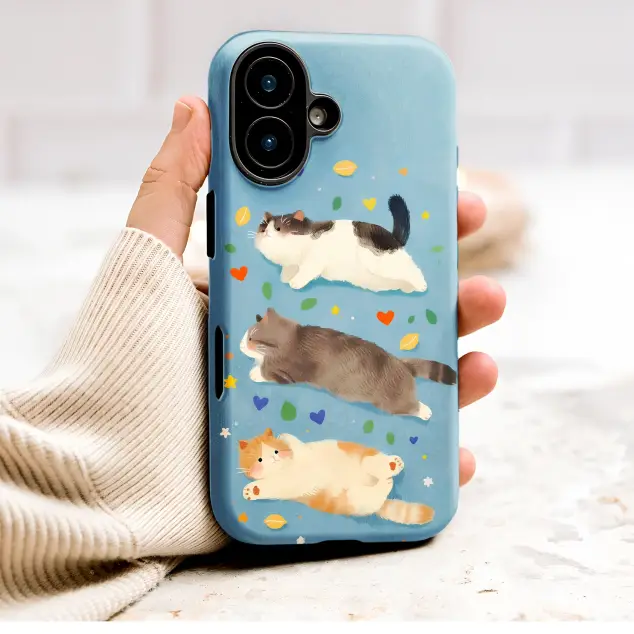 Whimsical Floating Cats Art Cute Kitten Illustration Phone Case Cover for iPhone 17 Pro Max 16 15 13 Samsung S26 S25 Pixel 9598