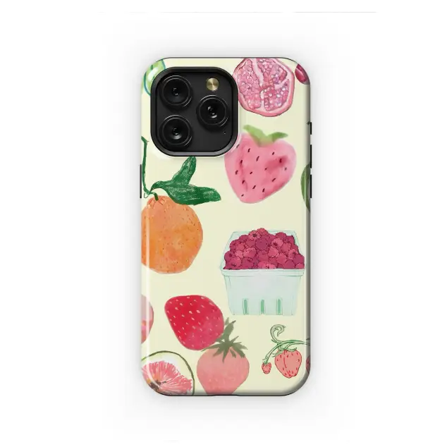Whimsical Market Fruit Watercolor Illustration Phone Case Cover for iPhone 17 Pro Max 16 15 Plus 14 13 Mini Samsung S25 S24 Pixel 10 9 8899