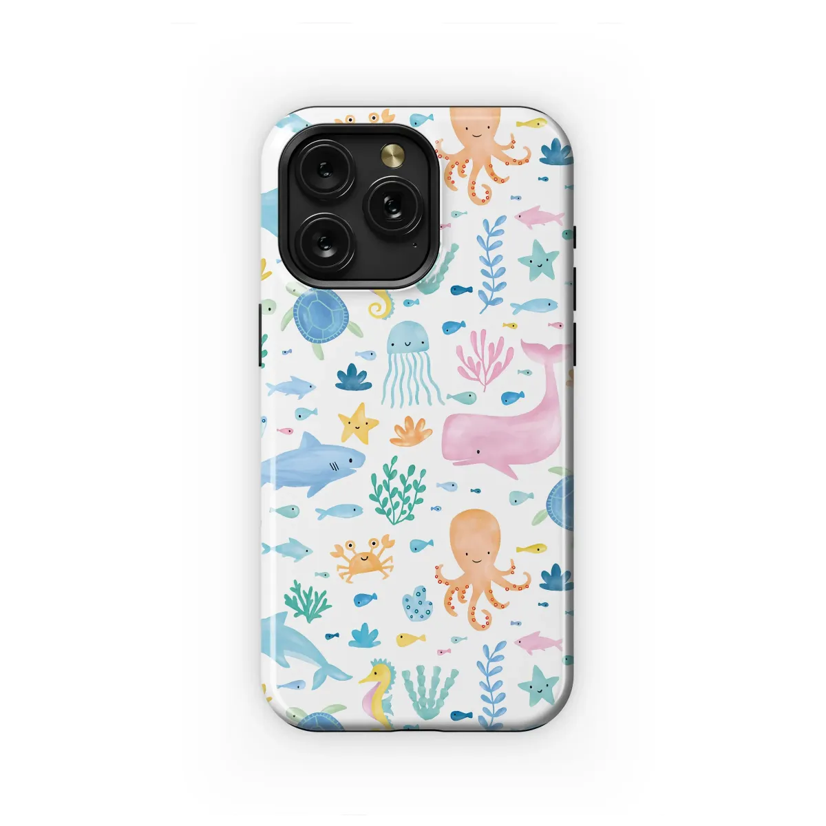 Whimsical Ocean Friends Watercolor Art Phone Case iPhone Samsung Cover Pixel 7755 - Image 1