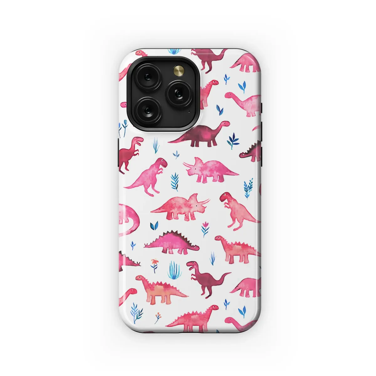 Whimsical Pink Watercolor Dinosaurs Phone Case iPhone Samsung Cover Pixel 7647 - Image 1
