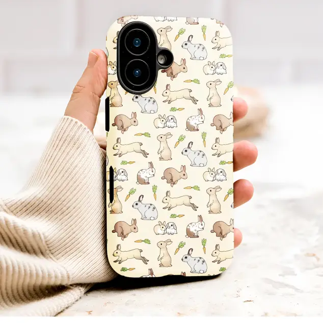 Whimsical Rabbit Carrot Pattern Cottagecore Bunny Art Phone Case Cover for iPhone 17 Pro Max 16 15 13 Samsung S26 S25 Pixel 9945
