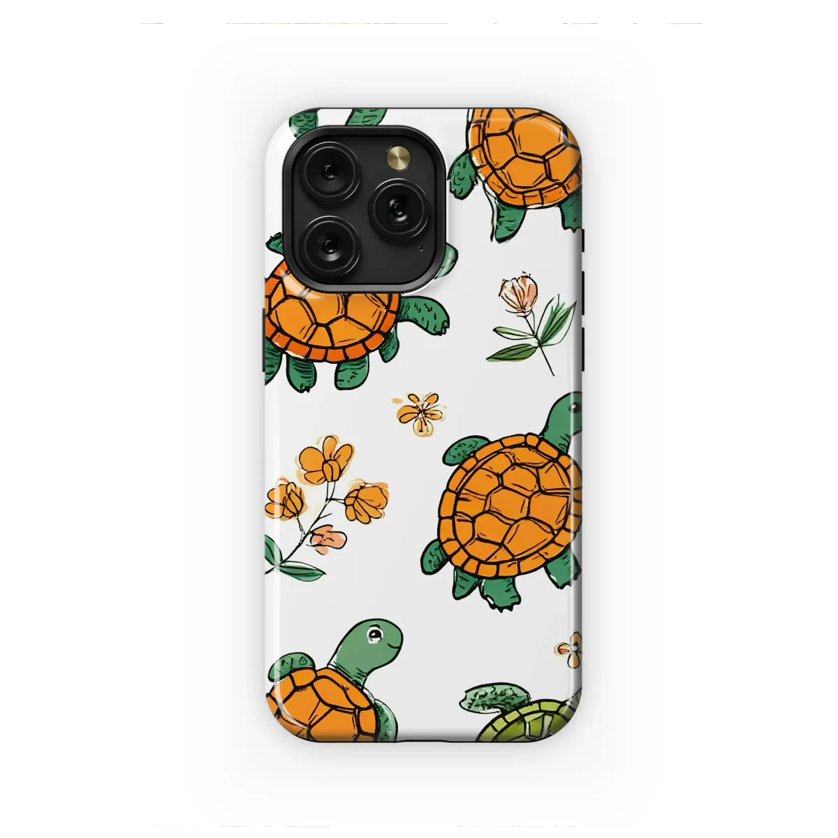Whimsical Sea Turtle and Flower Illustration Phone Case Cover for iPhone 17 Pro Max 16 15 Plus 14 13 Mini Samsung S25 S24 Pixel 10 9 8651 - Image 1